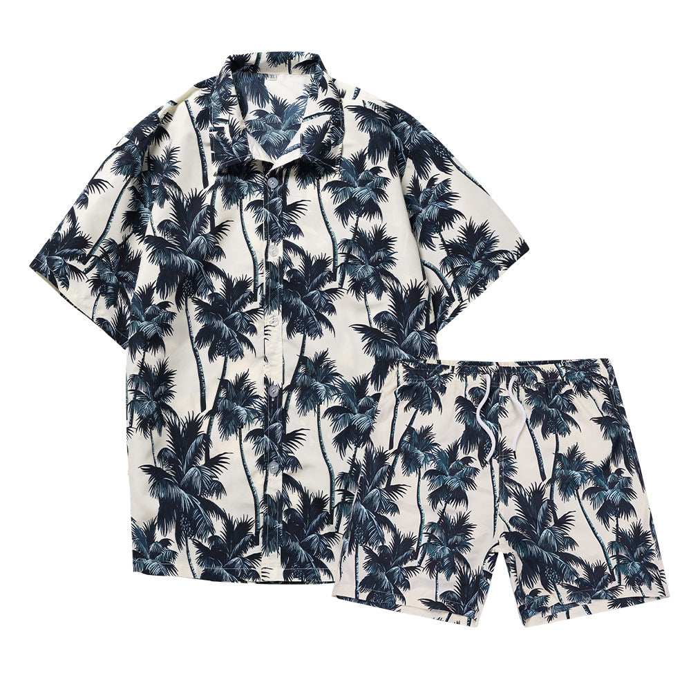 Men's Hawaiian Beach Floral Shirt and Shorts Two-Piece Set