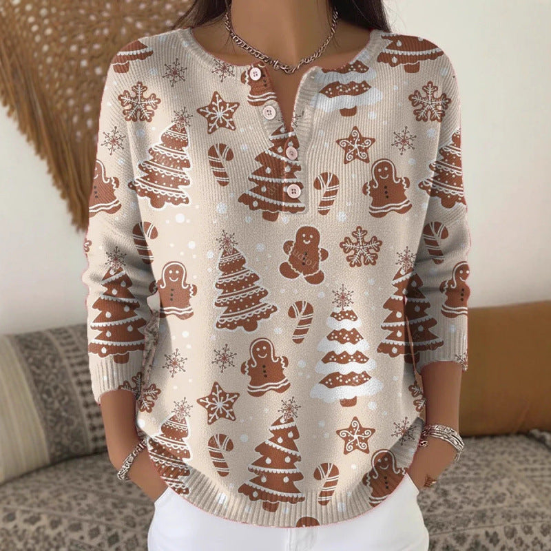 🔥This week's hot sale🔥Buttoned Christmas Tree Print Sweatshirt
