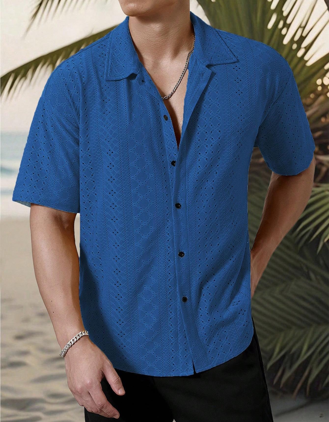 Men's Cutout Print Casual Button-Down Shirt To