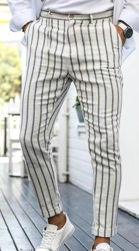 Men's slim striped plaid printed trousers