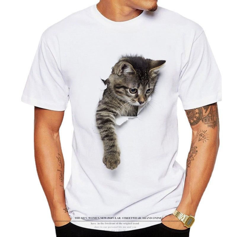 Men's crew neck 3D cat graphic T-shirt
