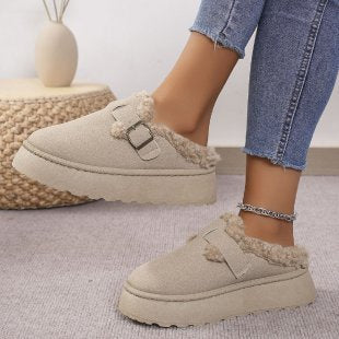 🔥This week's hot sale🔥Thick-soled, plush, buckle-up warm cotton slippers