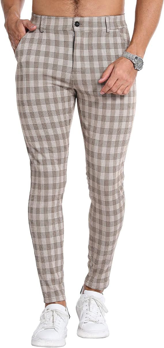 Men's slim striped plaid printed trousers
