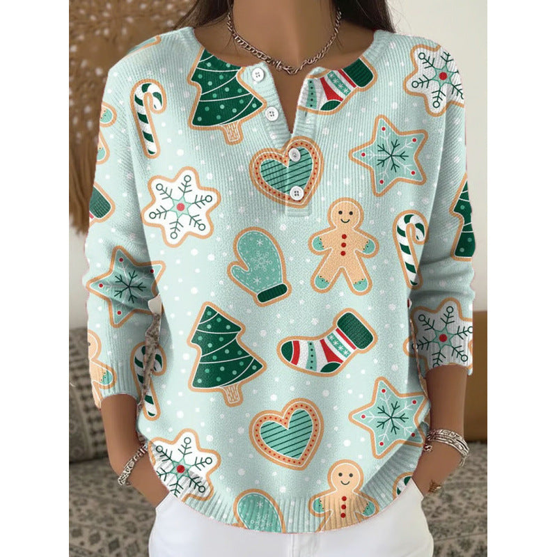 🔥This week's hot sale🔥Buttoned Christmas Tree Print Sweatshirt