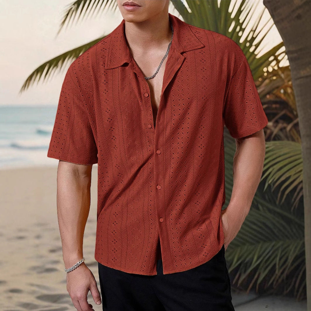 Men's Cutout Print Casual Button-Down Shirt To
