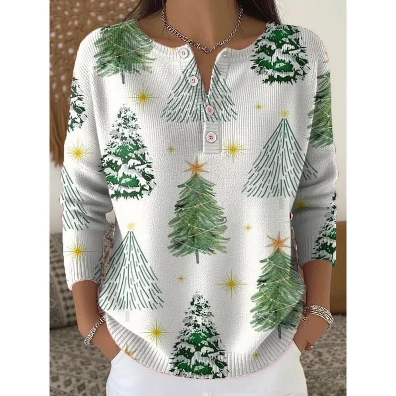 🔥This week's hot sale🔥Buttoned Christmas Tree Print Sweatshirt