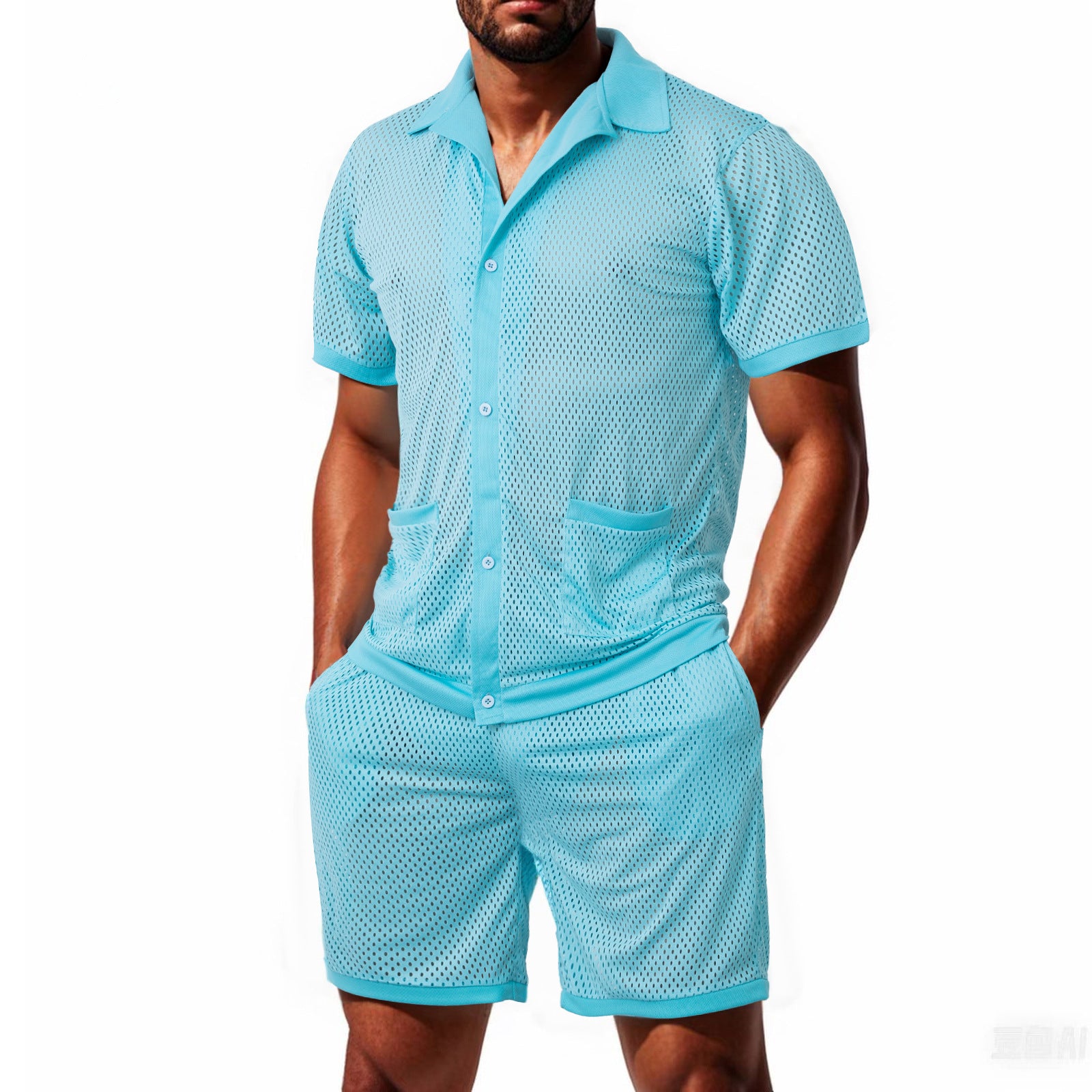 Men's solid color hollow shorts suit