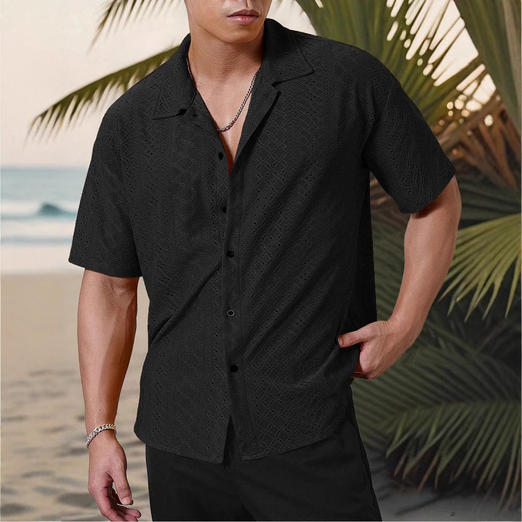 Men's Cutout Print Casual Button-Down Shirt To