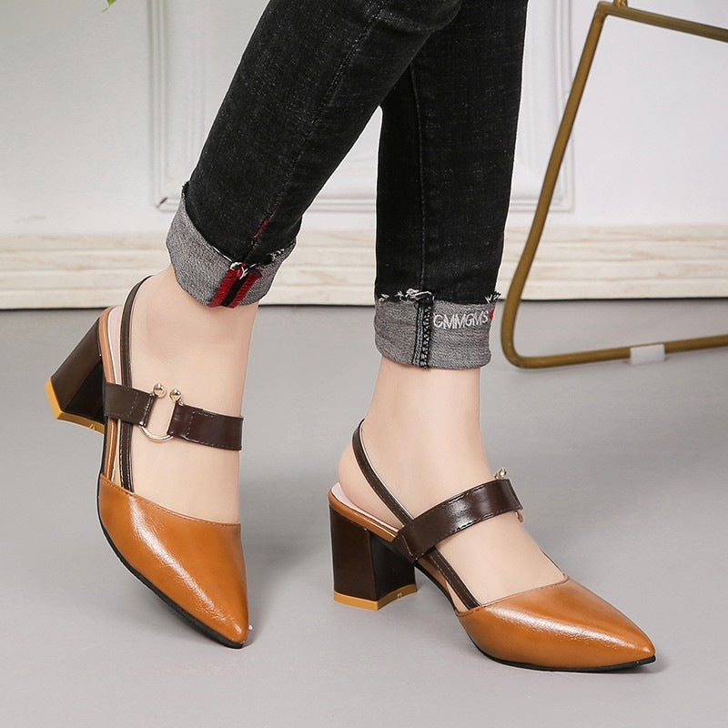 🔥This week's hot sale🔥Women's thick heel pointed toe buckle high heel sandals