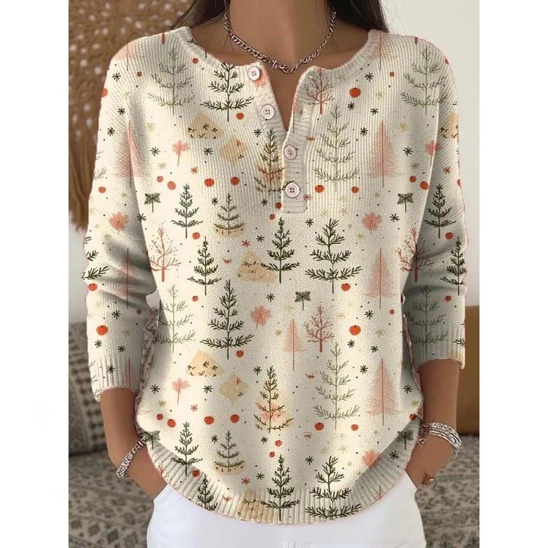 🔥This week's hot sale🔥Buttoned Christmas Tree Print Sweatshirt