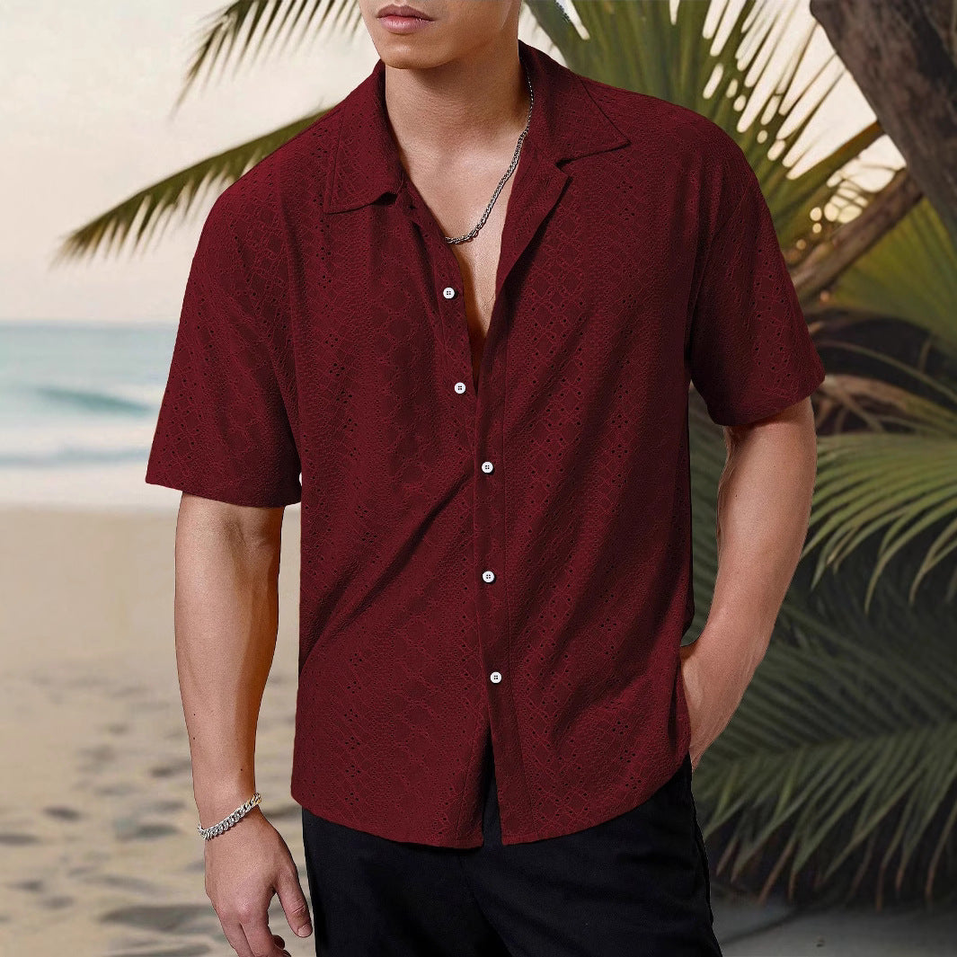 Men's Cutout Print Casual Button-Down Shirt To