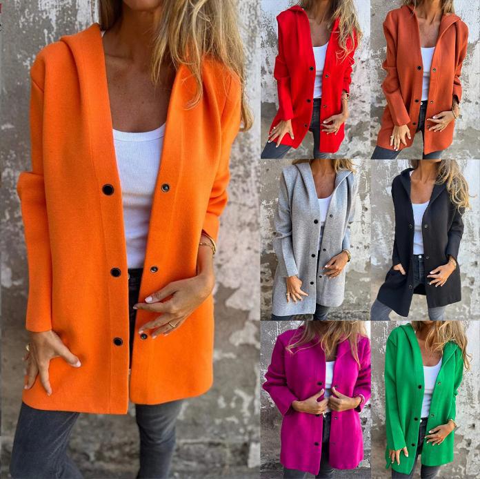 🔥This week's hot sale🔥Women's solid color casual single-breasted hooded jacket