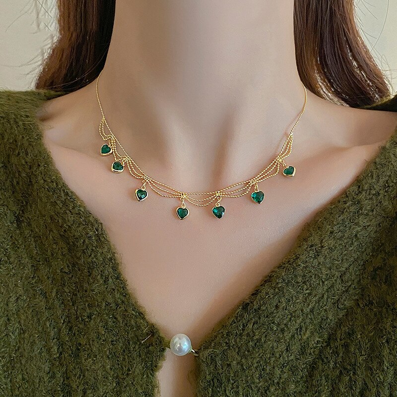 🔥This week's hot sale🔥 Green crystal metal braided mesh pendant necklace