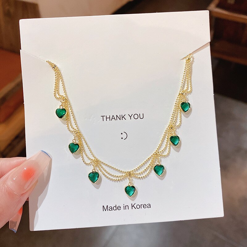 🔥This week's hot sale🔥 Green crystal metal braided mesh pendant necklace