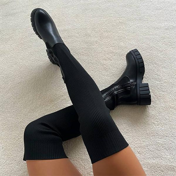 🔥This week's hot sale🔥 black stretch knit over the knee boots
