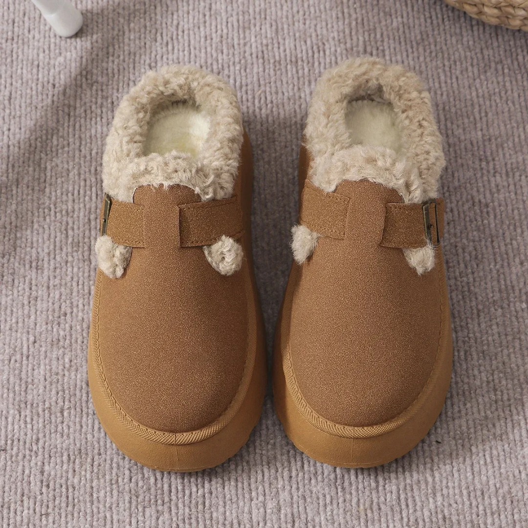 🔥This week's hot sale🔥Thick-soled, plush, buckle-up warm cotton slippers