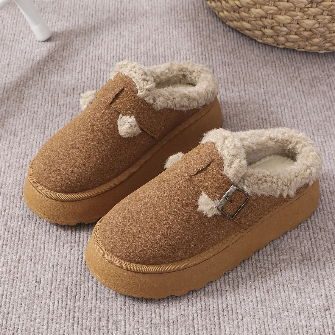 🔥This week's hot sale🔥Thick-soled, plush, buckle-up warm cotton slippers