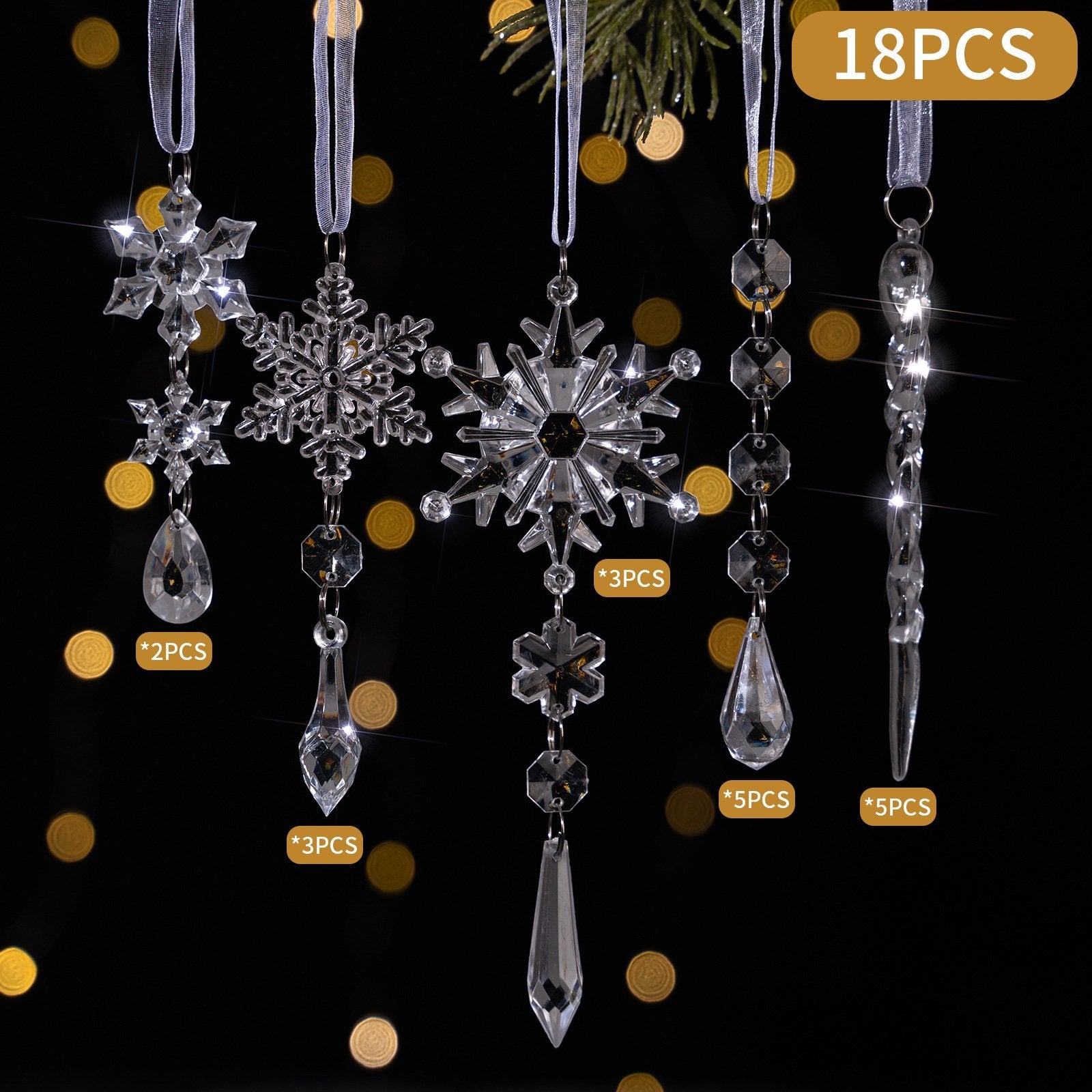 🔥This week's hot sale🔥18 Crystal Snowflake and Icicle Christmas Tree Ornaments