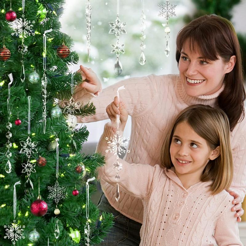 🔥This week's hot sale🔥18 Crystal Snowflake and Icicle Christmas Tree Ornaments