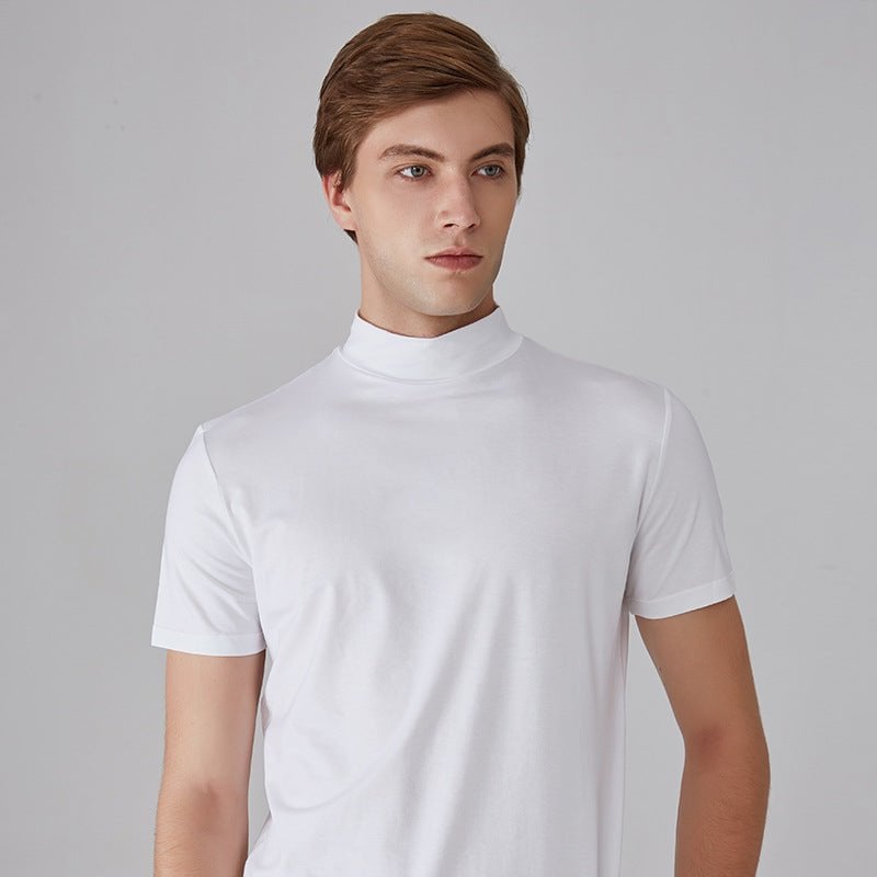 Men's solid color high collar slim fit T-shirt