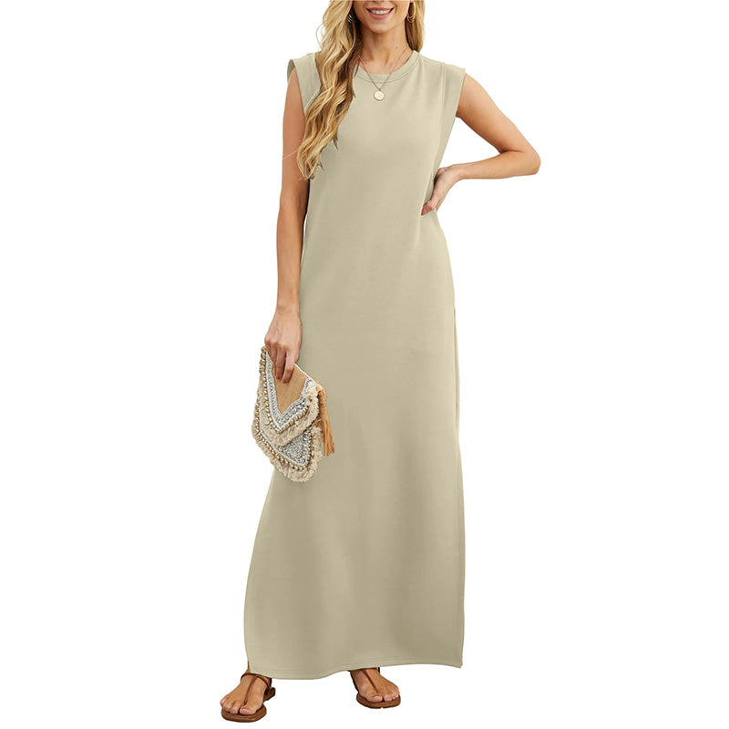 Women Casual Loose Fit Split Hem Wrinkle-Free Long Maxi Dress