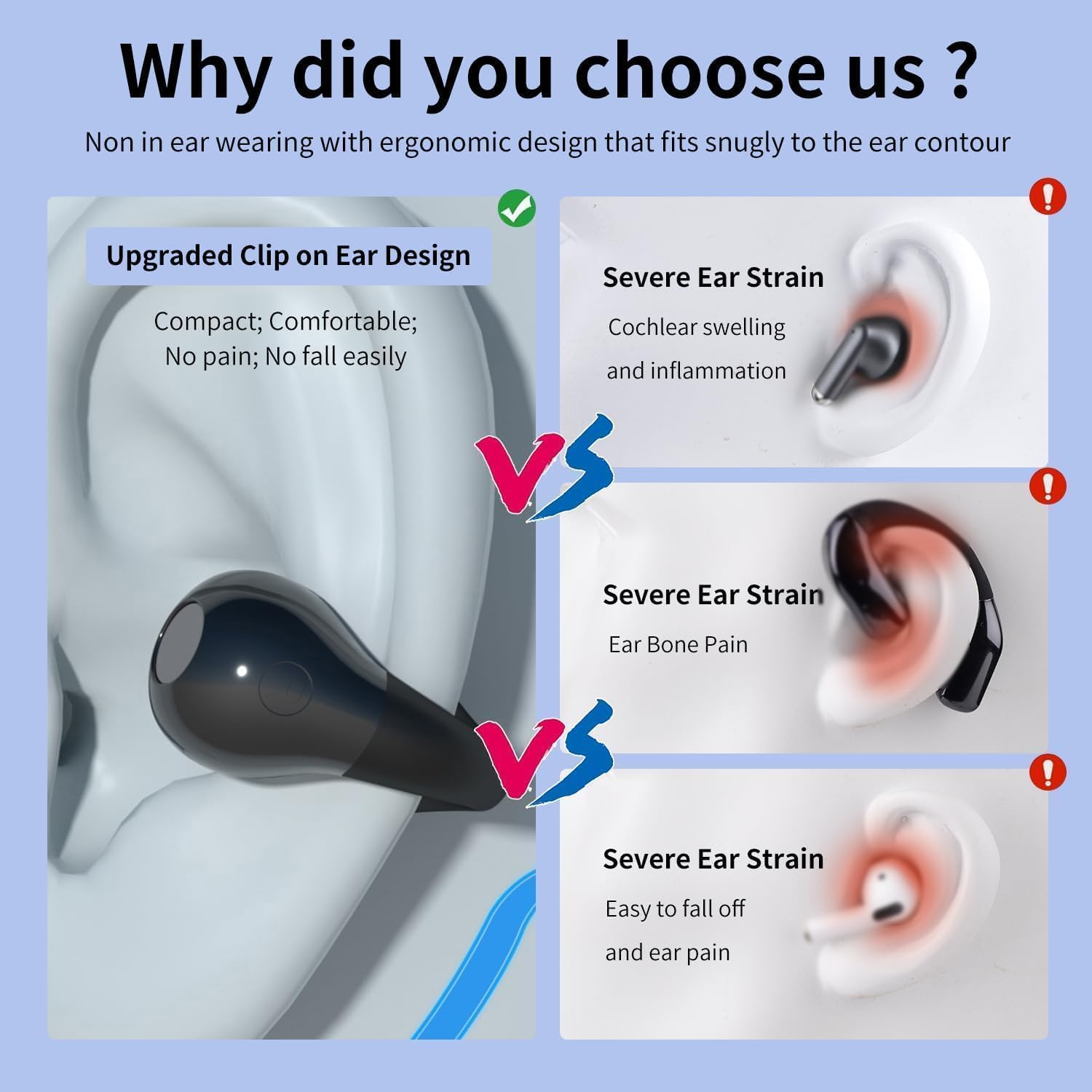 🔥This week's hot sale🔥new arrival ear clip bluetooth headphones with touch screen
