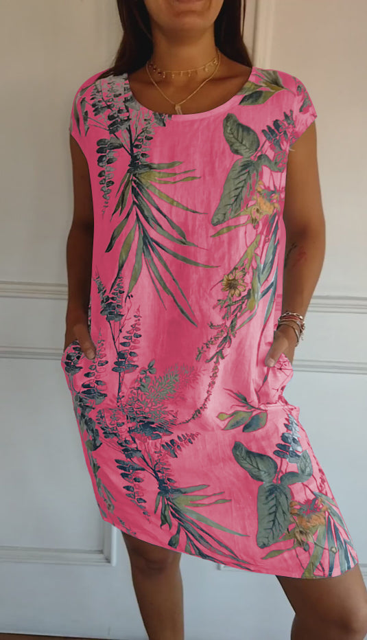 🔥This week's hot sale🔥Women's Cotton & Linen Round Neck Printed Dress