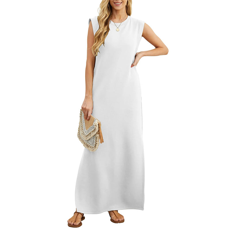Women Casual Loose Fit Split Hem Wrinkle-Free Long Maxi Dress