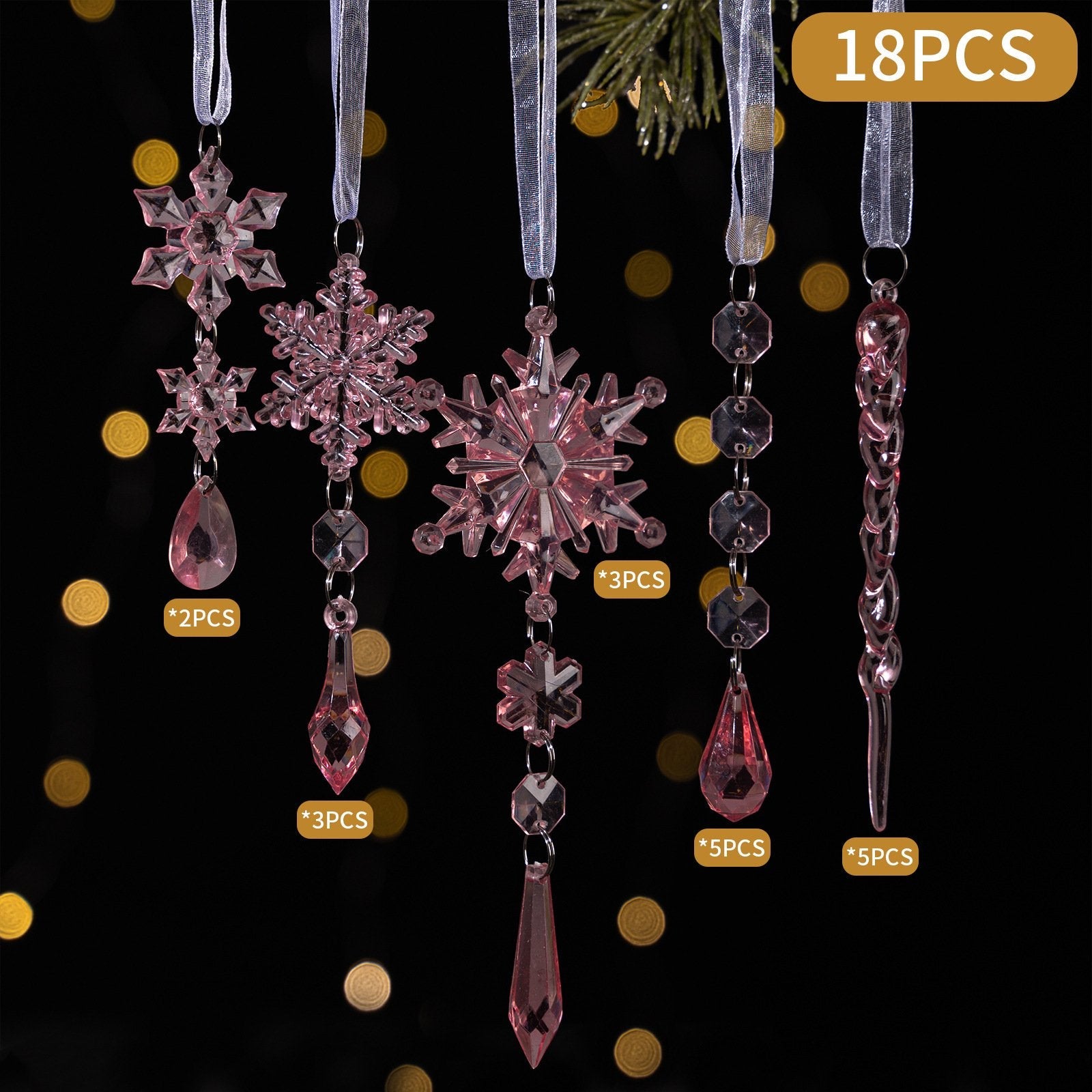 🔥This week's hot sale🔥18 Crystal Snowflake and Icicle Christmas Tree Ornaments