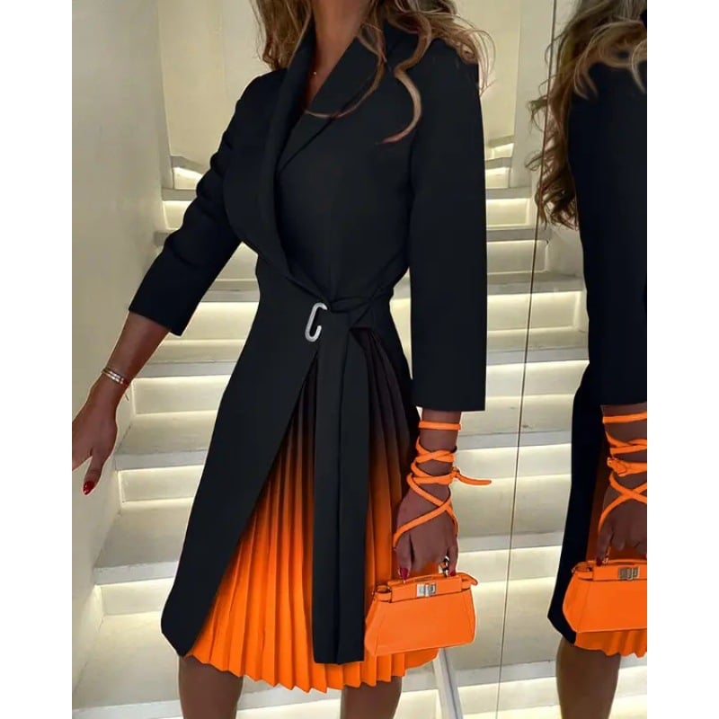 🔥This week's hot sale🔥Lapel tie-front slim-fit mid-length sleeve pleated suit dress