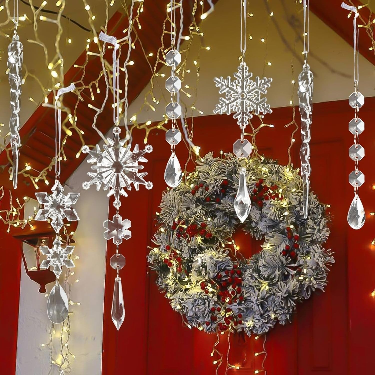 🔥This week's hot sale🔥18 Crystal Snowflake and Icicle Christmas Tree Ornaments