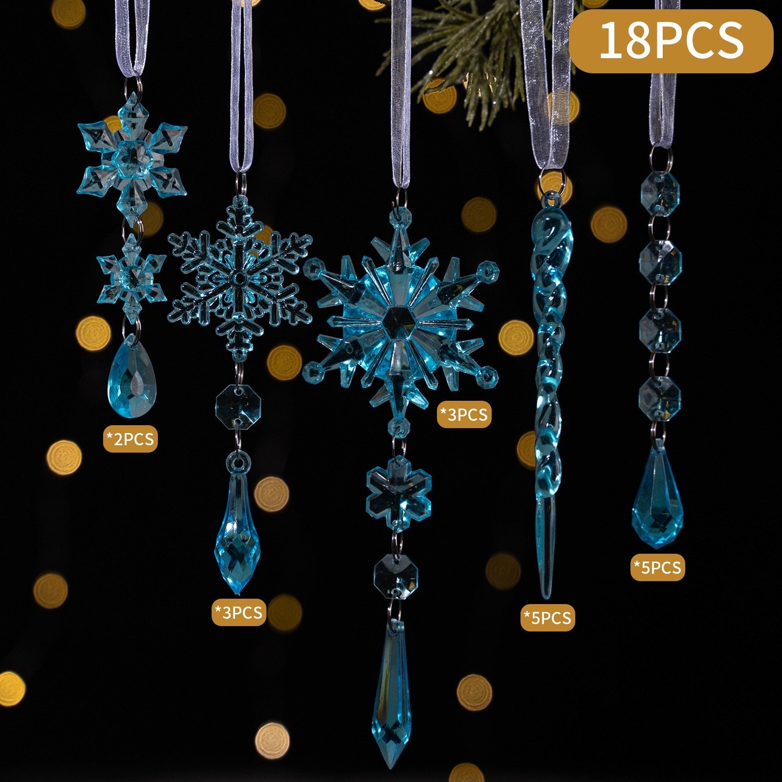 🔥This week's hot sale🔥18 Crystal Snowflake and Icicle Christmas Tree Ornaments