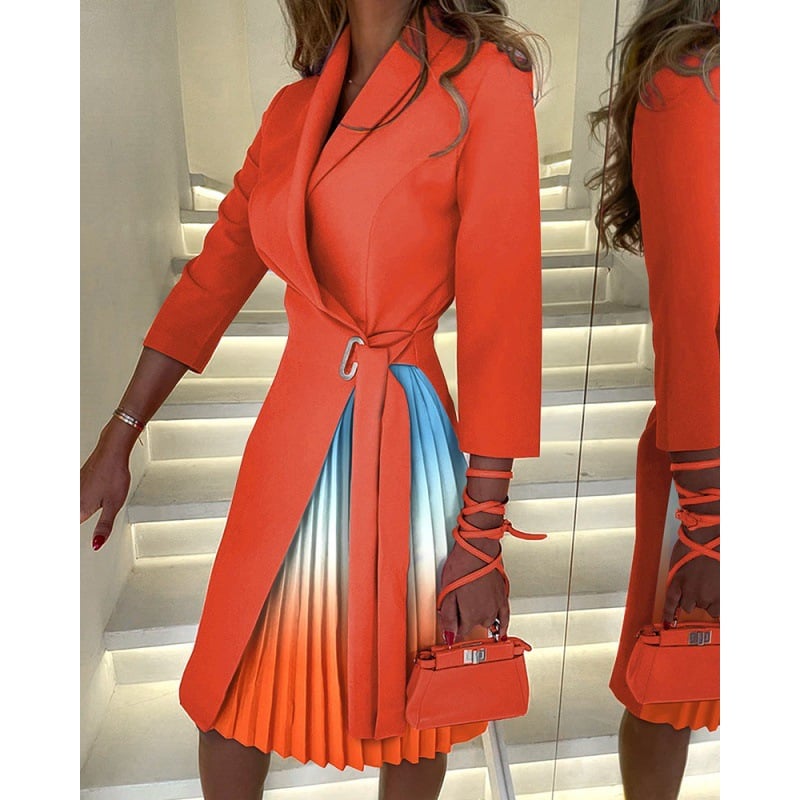 🔥This week's hot sale🔥Lapel tie-front slim-fit mid-length sleeve pleated suit dress