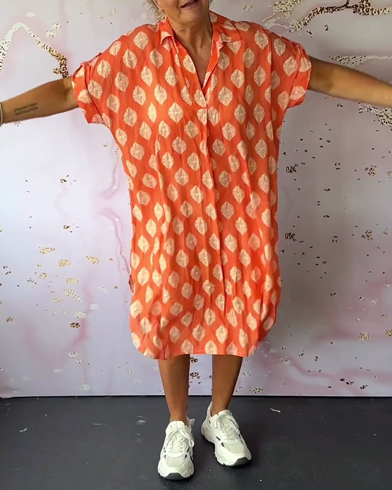 🔥This week's hot sale🔥Loose lapel printed shirt dress