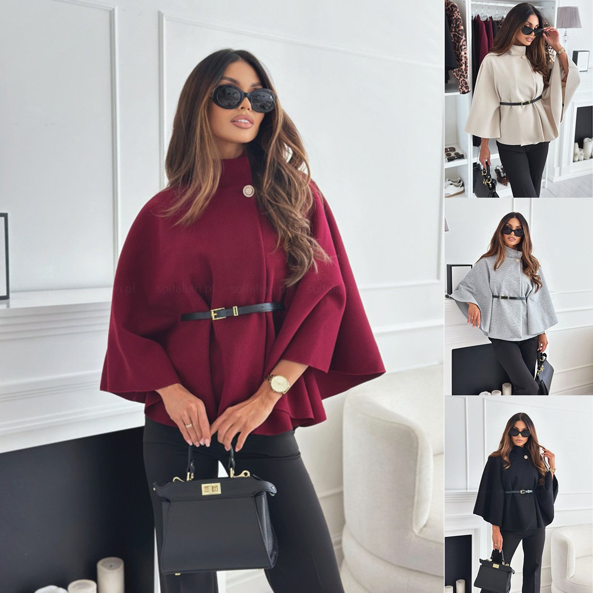 🔥This week's hot sale🔥Elegant Solid Color Belted Wool Cape Jacket