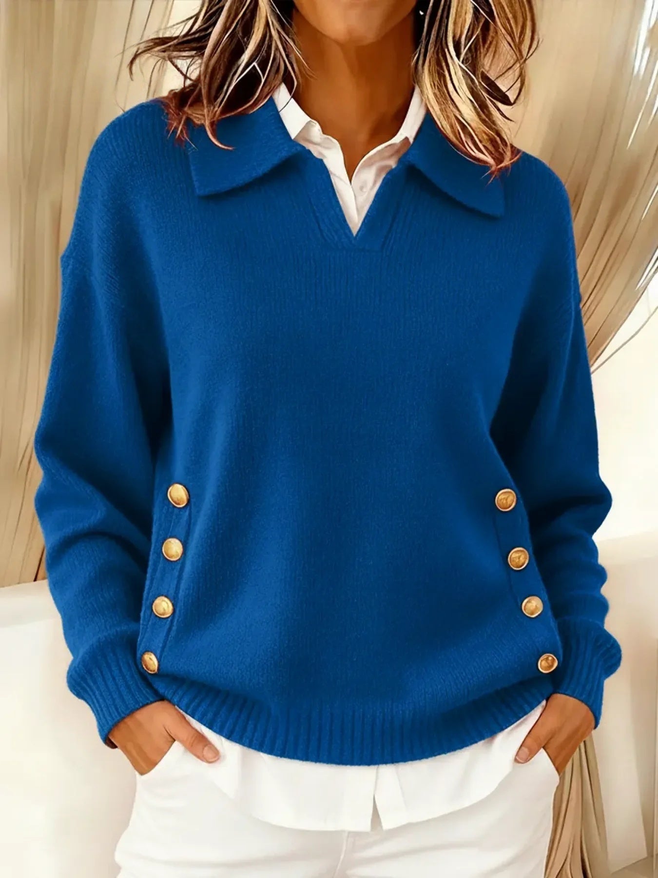 🔥This week's hot sale🔥Women's Collar Metal Button Sweater
