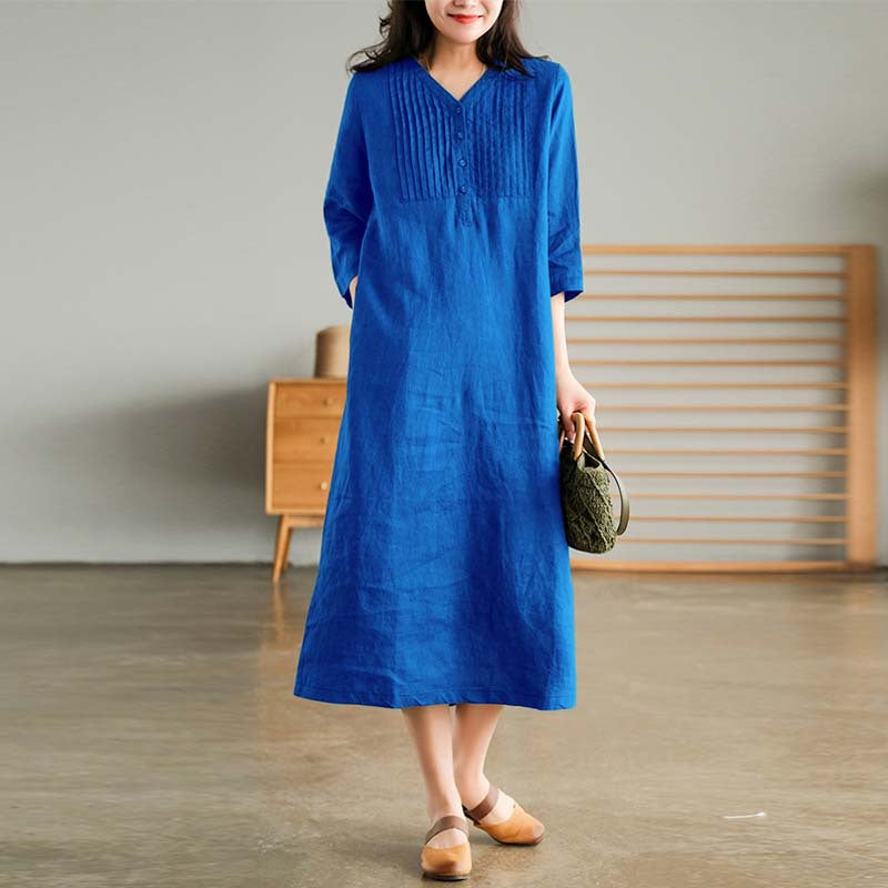 🔥This week's hot sale🔥Women's Cotton Linen V-Neck Half Sleeve Dress