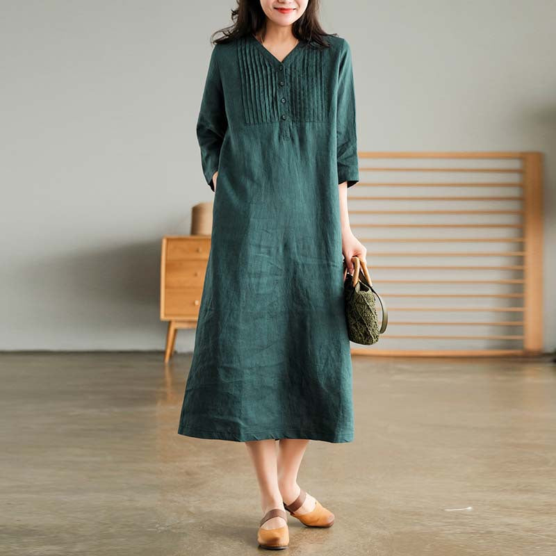 🔥This week's hot sale🔥Women's Cotton Linen V-Neck Half Sleeve Dress