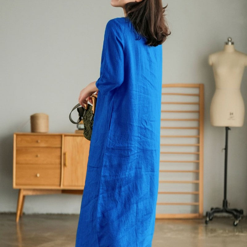 🔥This week's hot sale🔥Women's Cotton Linen V-Neck Half Sleeve Dress