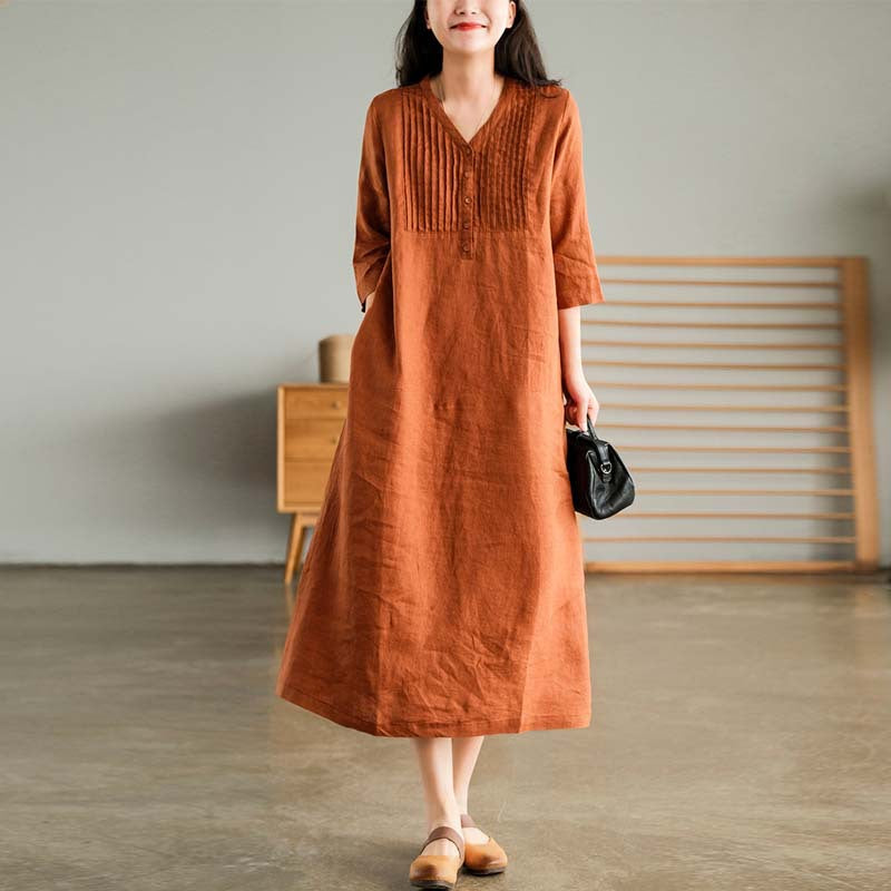 🔥This week's hot sale🔥Women's Cotton Linen V-Neck Half Sleeve Dress