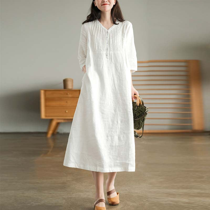 🔥This week's hot sale🔥Women's Cotton Linen V-Neck Half Sleeve Dress